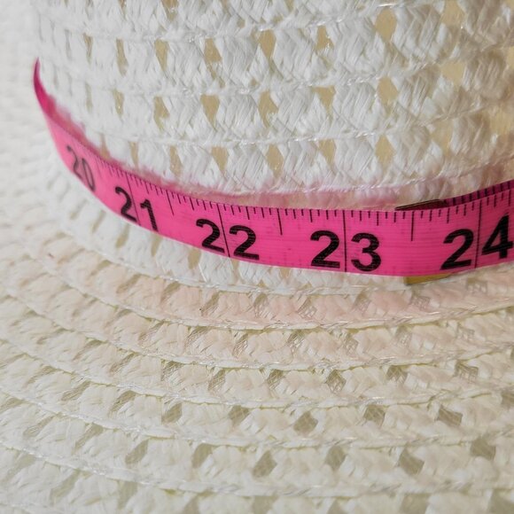 WHITE Womens Floppy Straw Wide Brim Elastic Chin Strap Sun Hat - Picture 13 of 13
